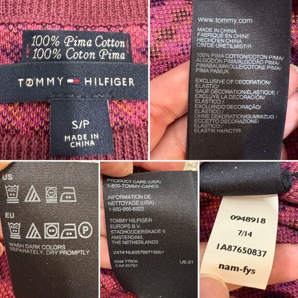Tommy Hilfiger Purple Orange Pima Cotton Houndstooth Sweater Size S - Picture 6 of 11